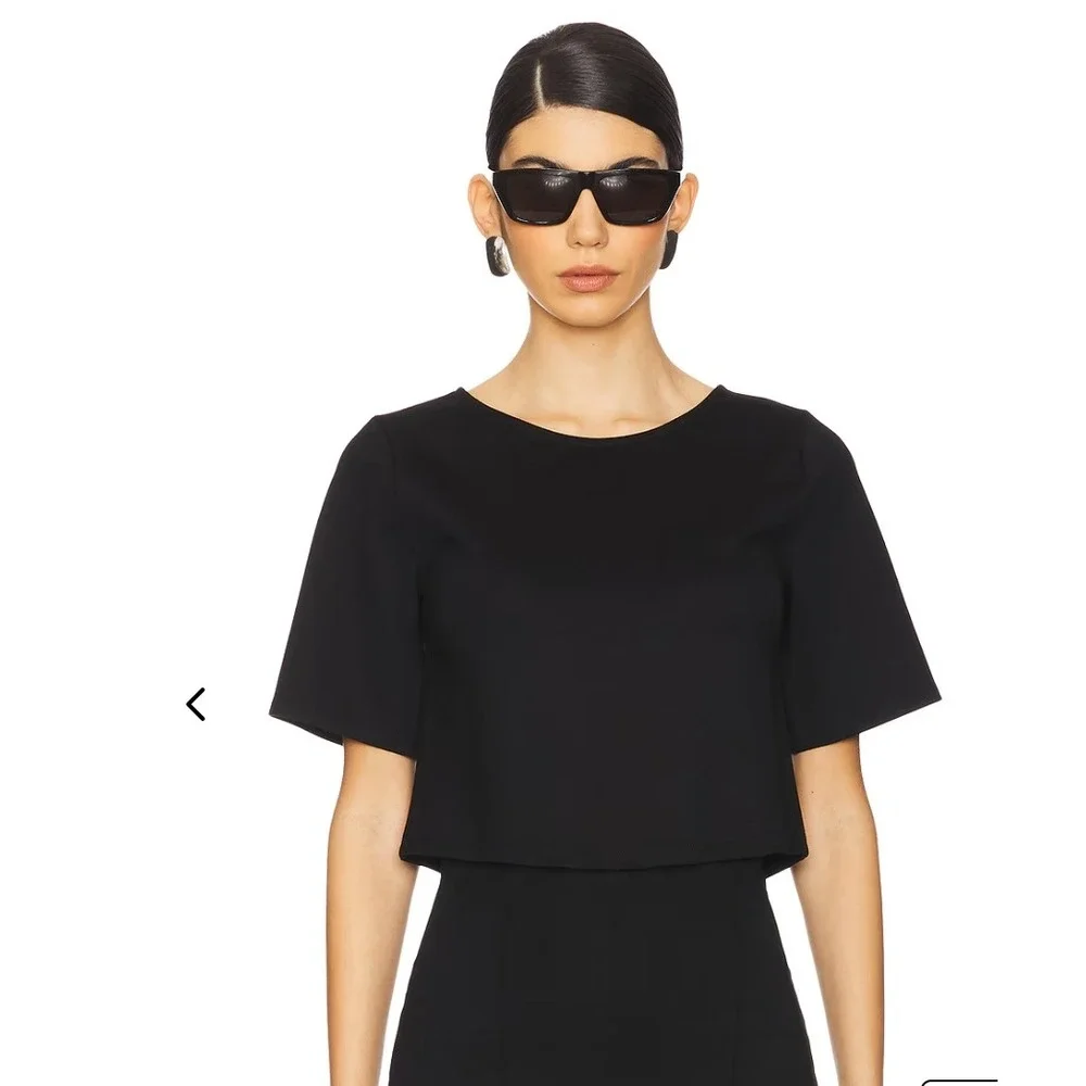 Ripley Rader Los Angeles Womens Black Ponte Knit Cropped Short Sleeve Top Size 1